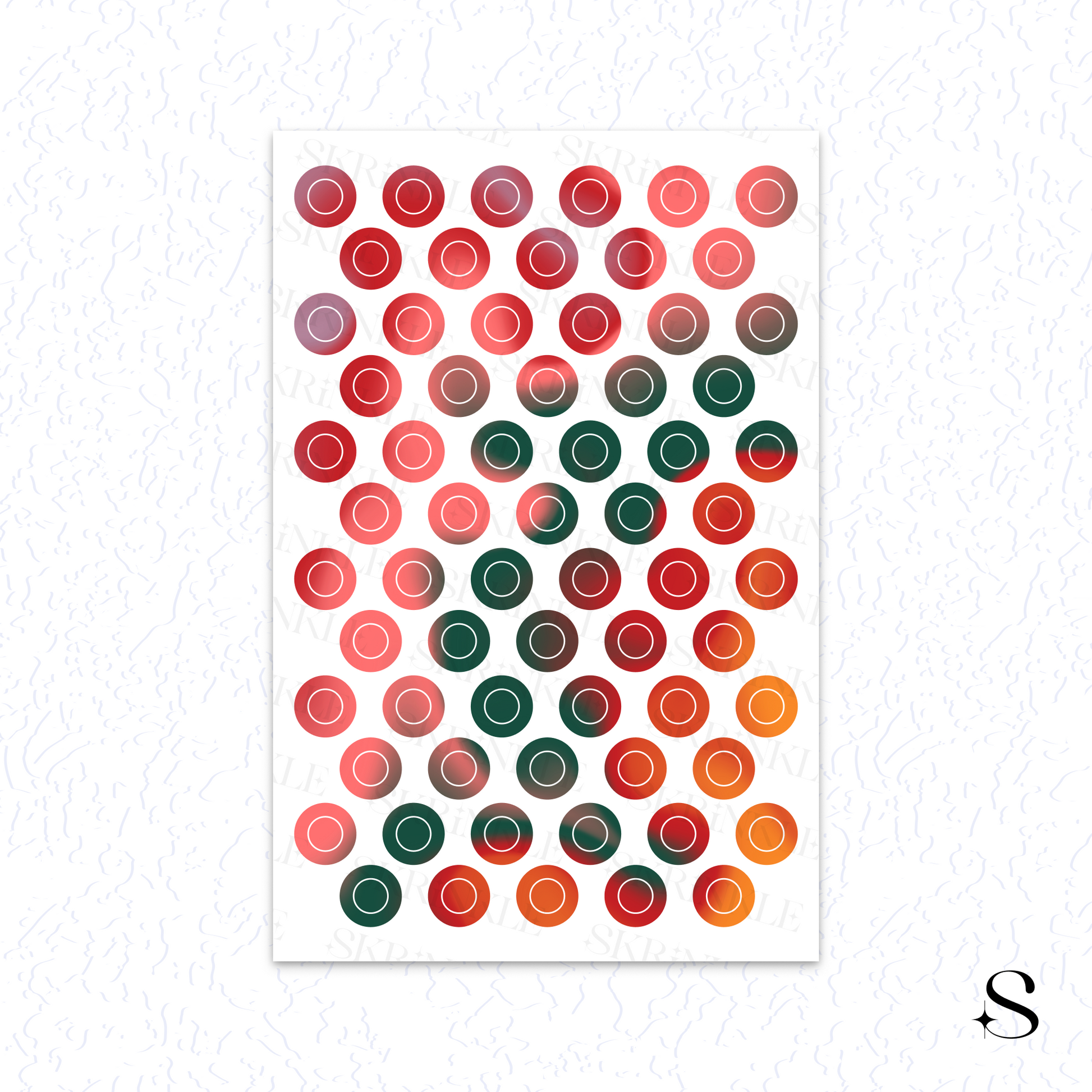 Sheet of colorful circular cute journal stickers on a white background