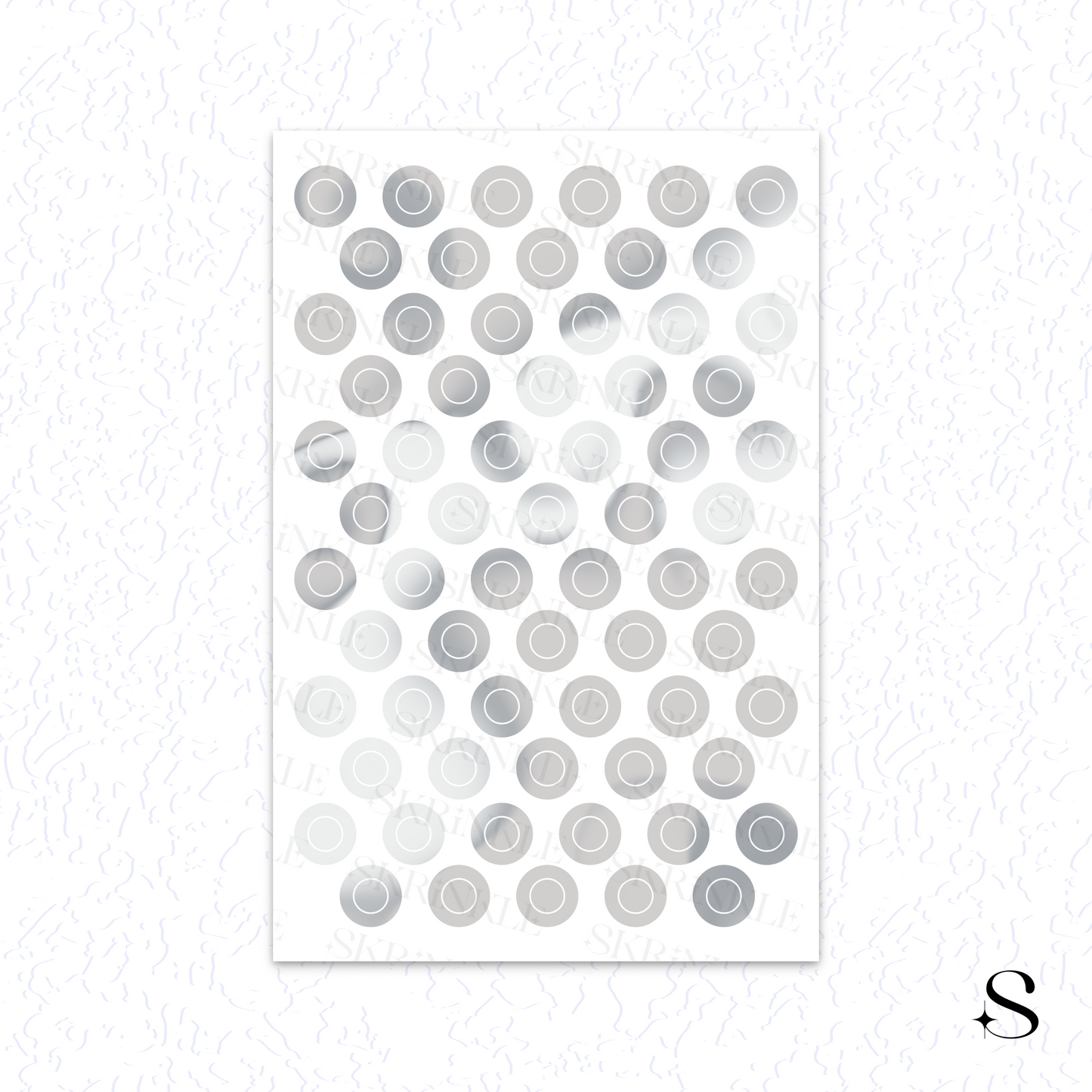 Sheet of gray circle cute journal stickers on a white background