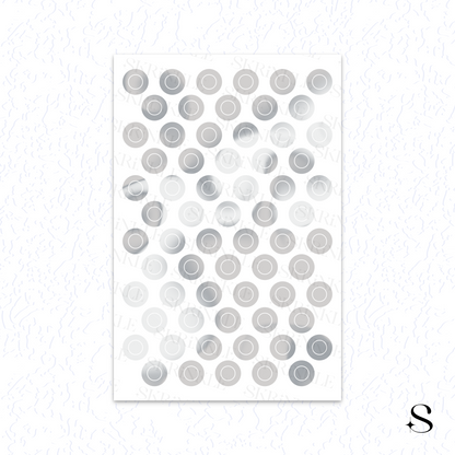 Sheet of gray circle cute journal stickers on a white background