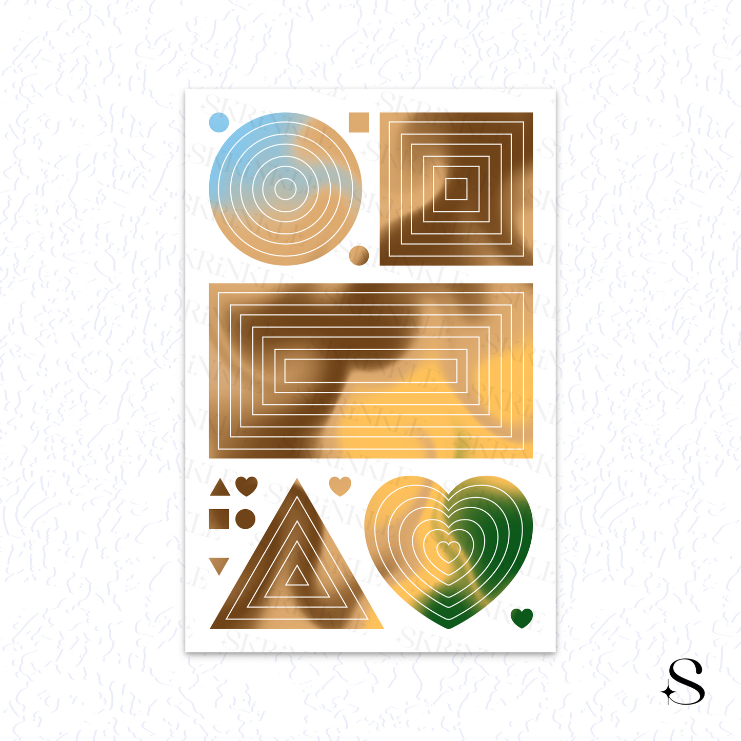 Sheet of geometric cute journal stickers on a white background