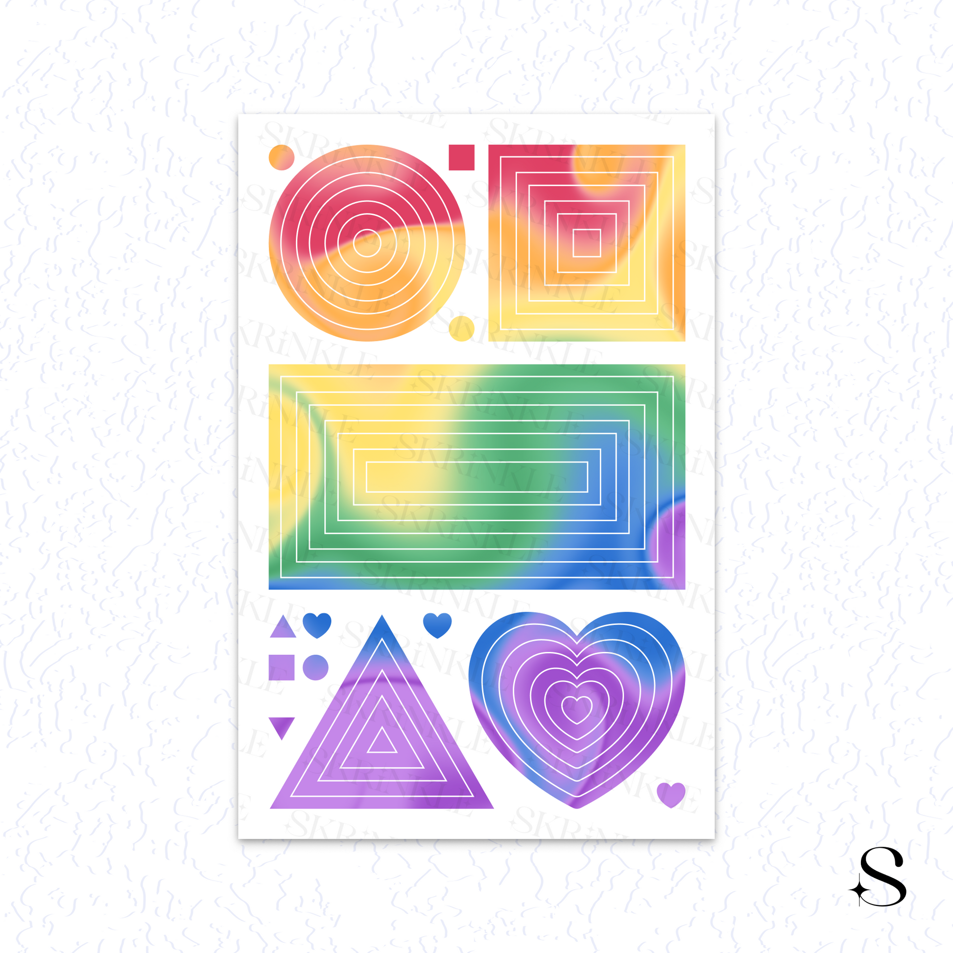 Set of colorful geometric cute journal stickers on a white background