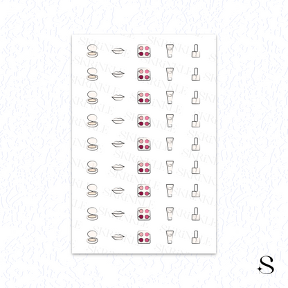 Sheet of art cute journal stickers with various designs on a white background