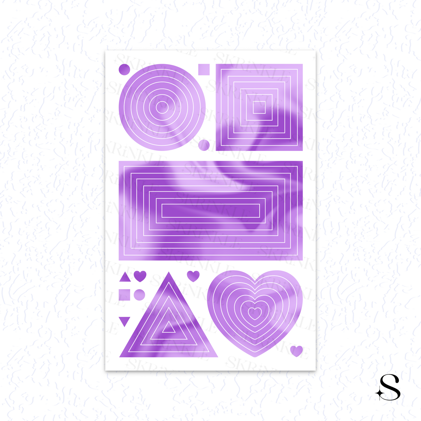 Set of purple geometric cute journal stickers on a white background