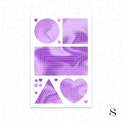 Set of purple geometric cute journal stickers on a white background