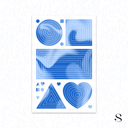 Set of blue geometric cute journal stickers on a white background