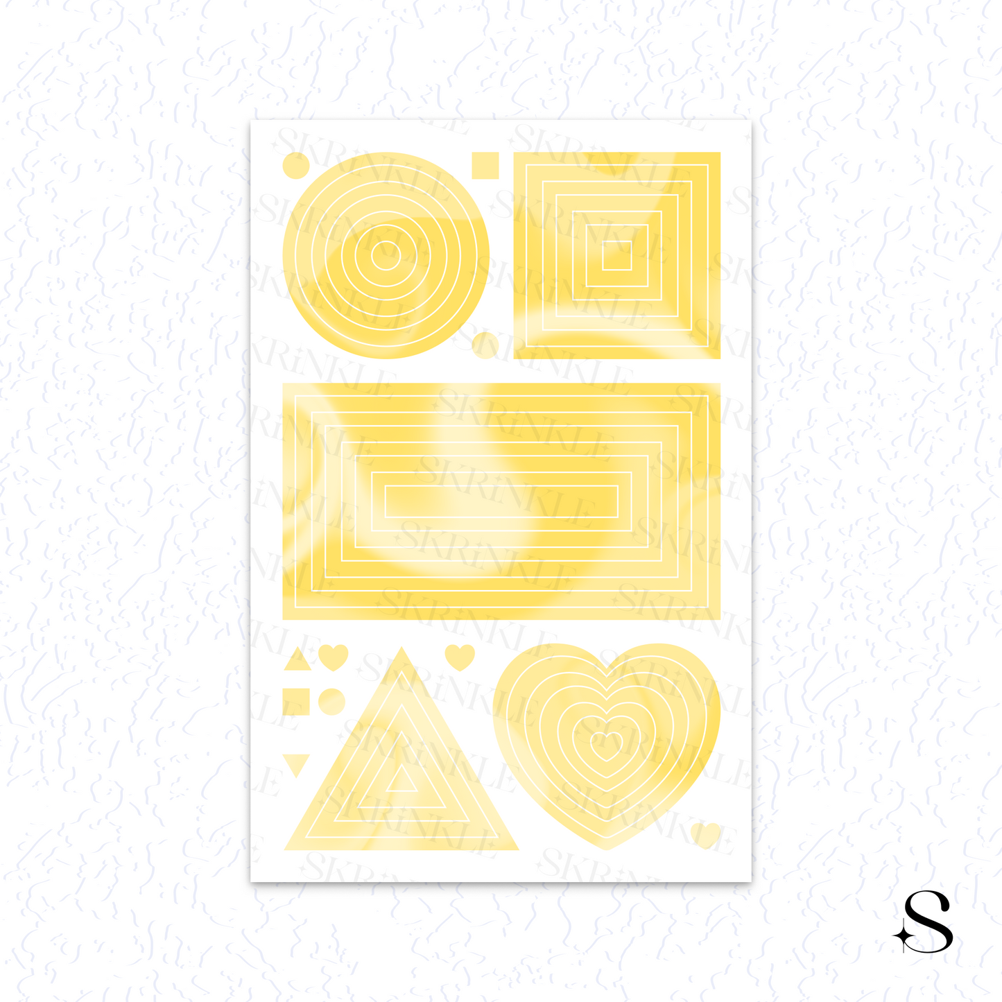 Set of yellow geometric cute journal stickers on a white background