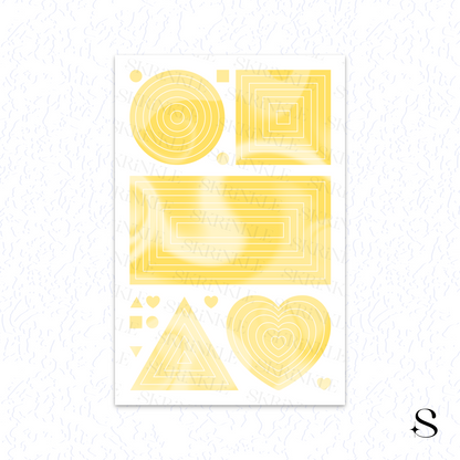 Set of yellow geometric cute journal stickers on a white background