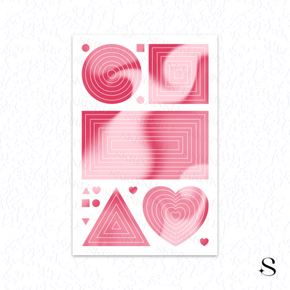 Set of pink geometric cute journal stickers on a white background