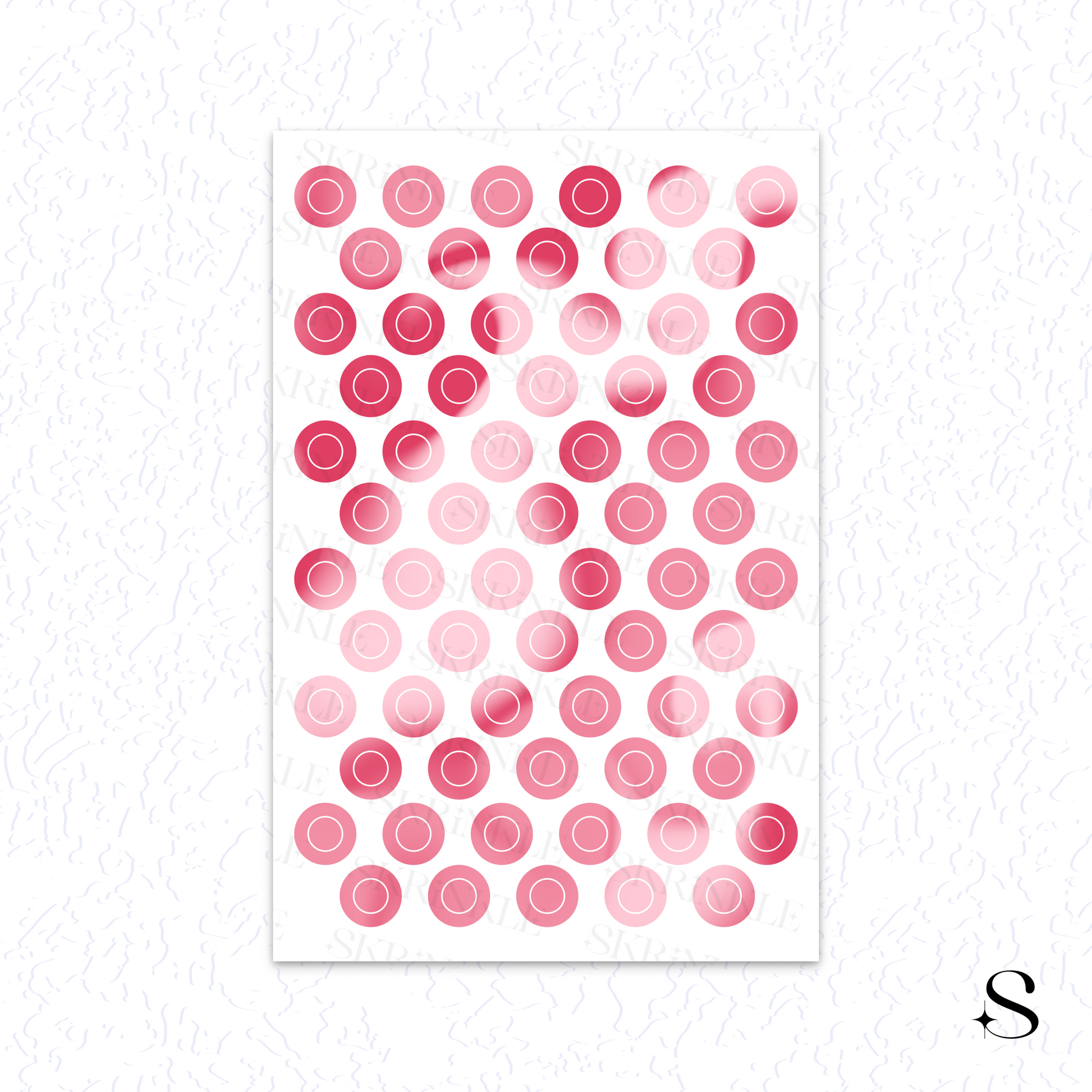 Sheet of pink circle cute journal stickers on a white background