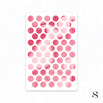 Sheet of pink circle cute journal stickers on a white background