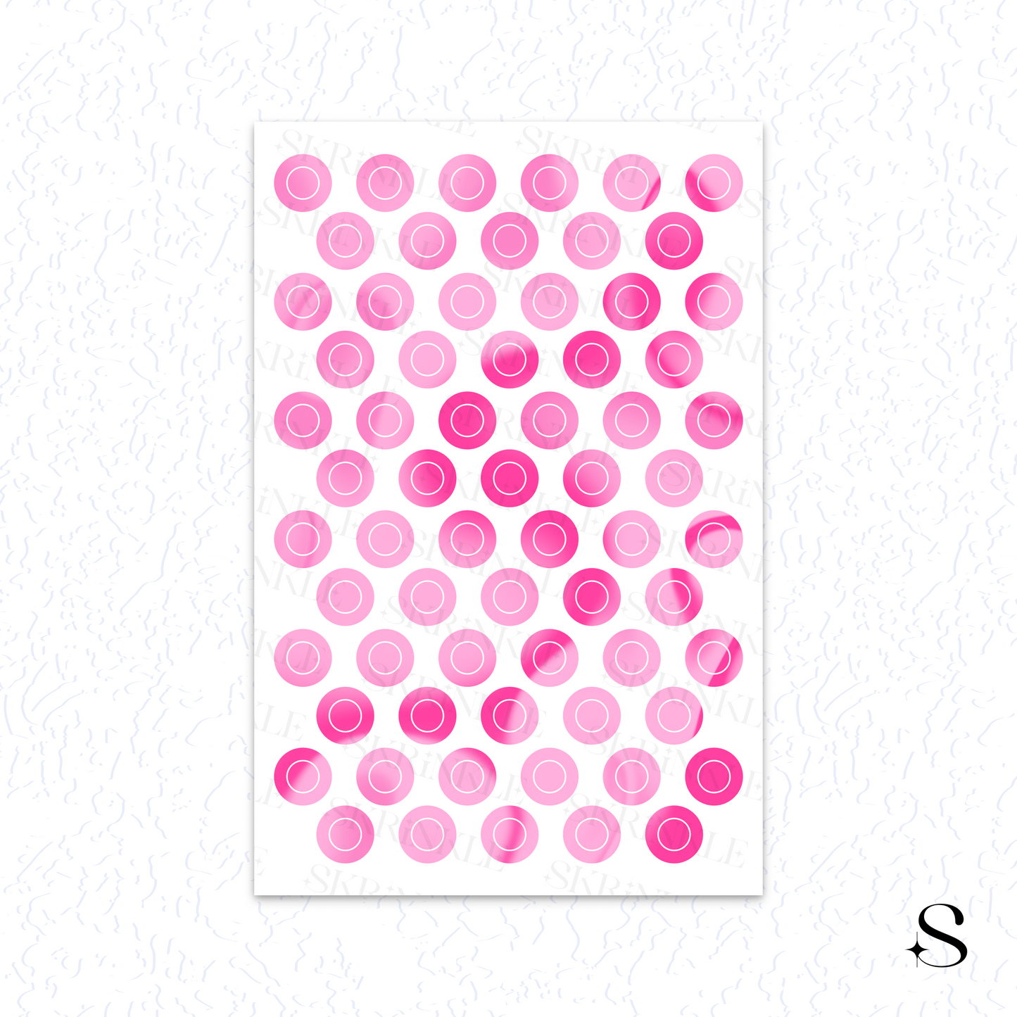 Sheet of pink circle cute journal stickers on a white background
