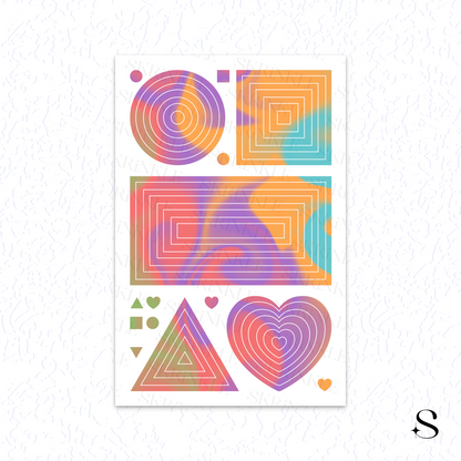 Set of colorful geometric cute journal stickers on a white background