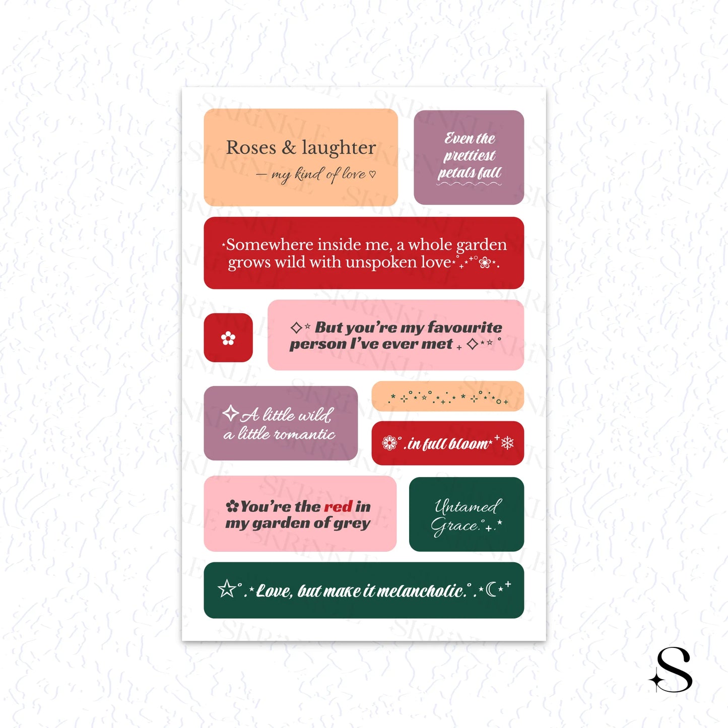 Love and rose phrases cute journal stickers