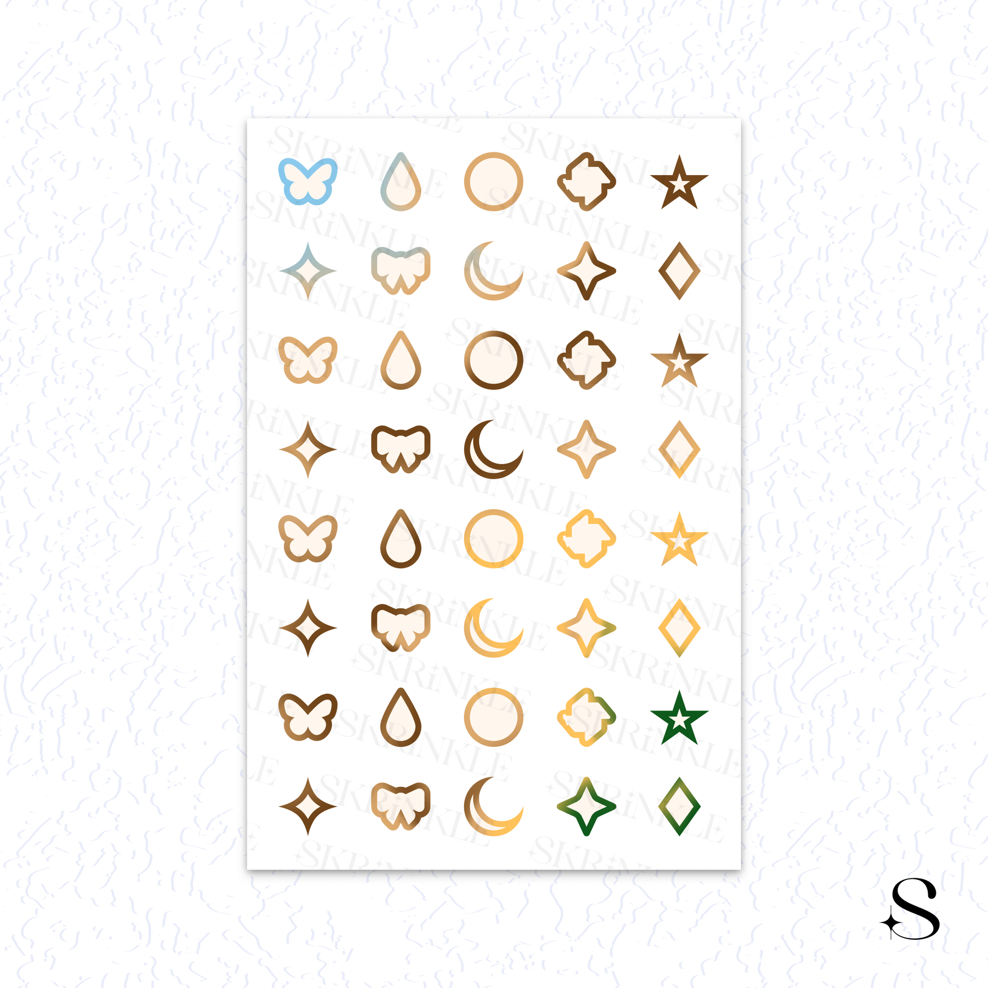 Sheet of small shape cute journal stickers on a white background 