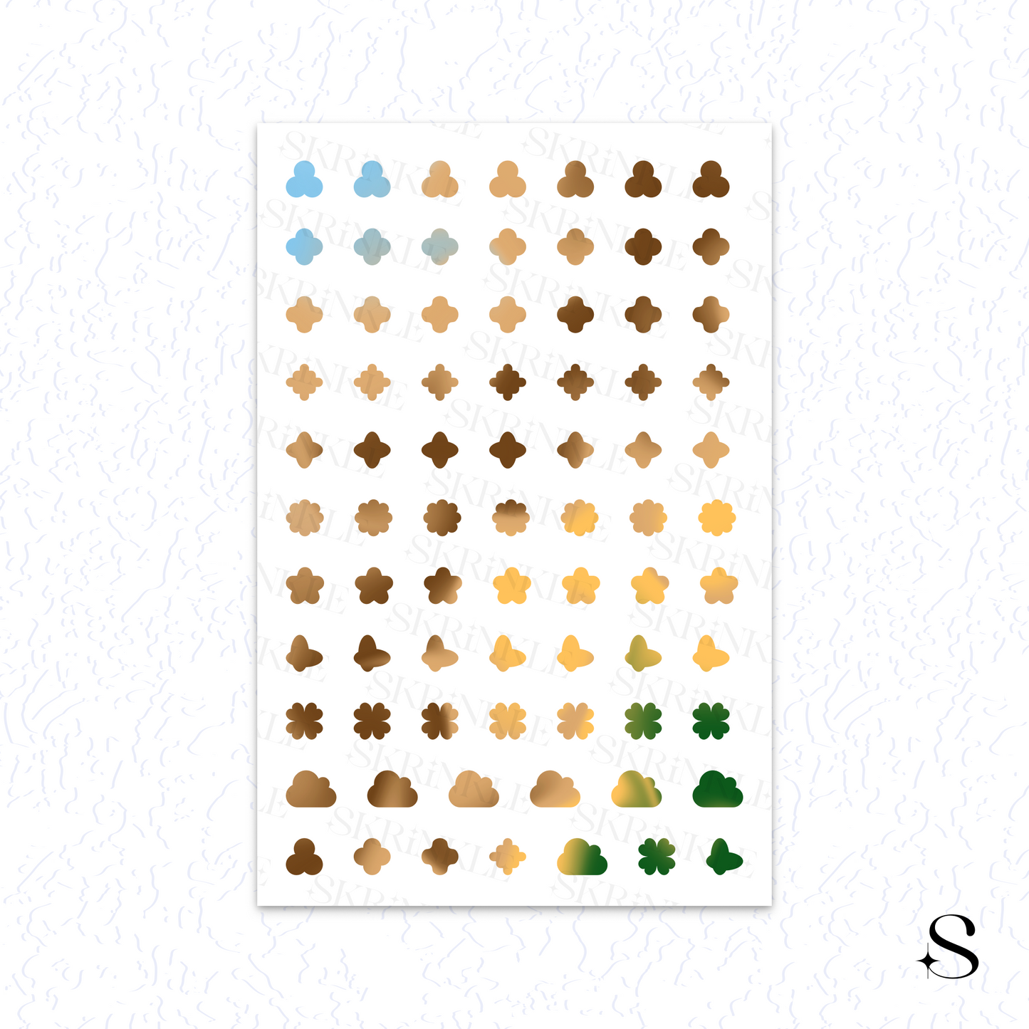 Sheet of small, colorful geometric stickers on a white background, cute journal stickers
