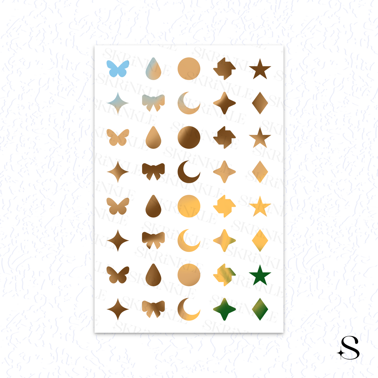 Sheet of decorative stickers with various shapes on a white background cute journal stickers