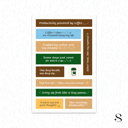 Brews and whisper phrases cute journal stickers